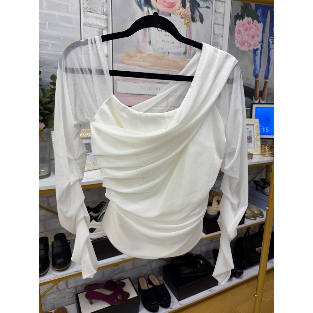 Marcella Monroe White One Shoulder Ruched Mesh Top Size M NWT - Picture 16 of 16